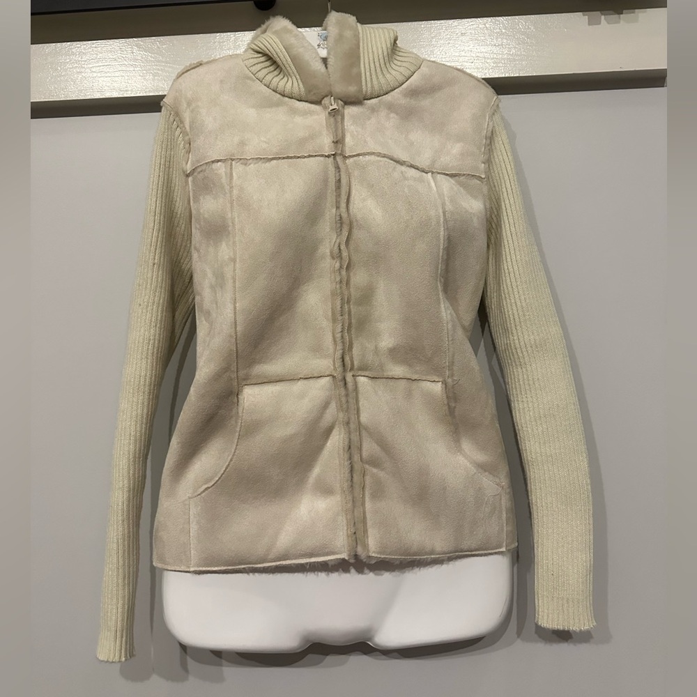 Cutest Questions faux suede and fur coat with hood size small